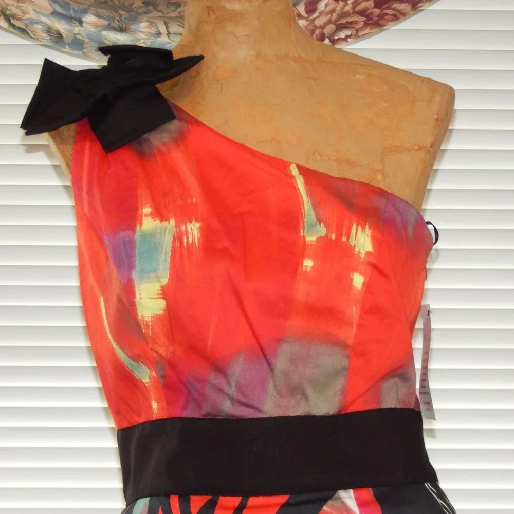 $285 NUE by SHANI Colorful Rosette One Shoulder 6   Perfect Cruise Dress